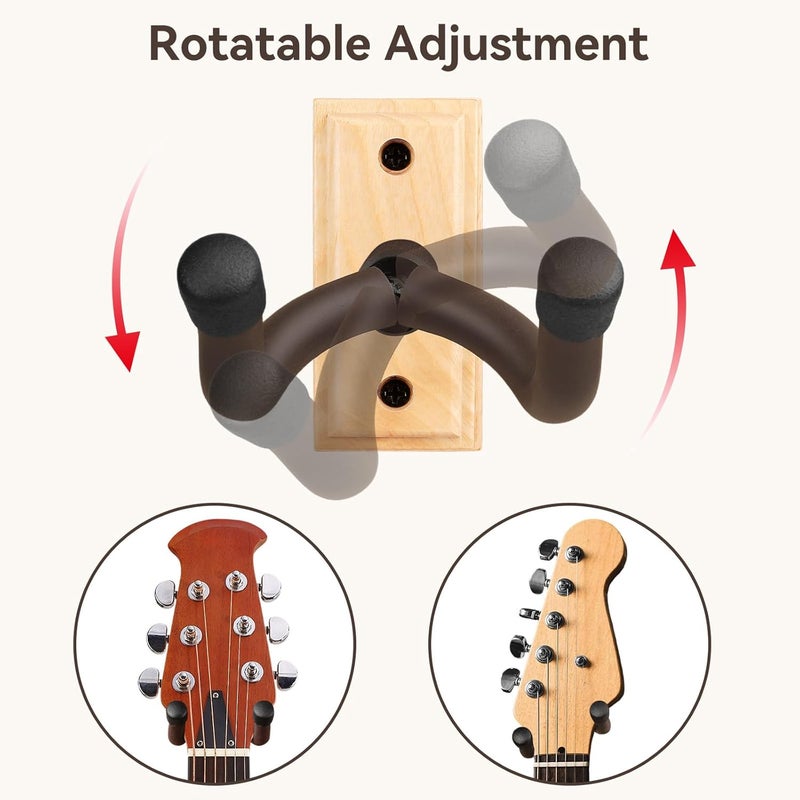 DIDA Guitar Wall Mount, Guitar Hanger, Silicone Pad, U-Shaped Guitar Wall Hanger Mount, Rotatable Guitar Holder Hook Stand Wall for Acoustic, Electric Guitar, Bass (Ashwood 2 Pack) - Image 2